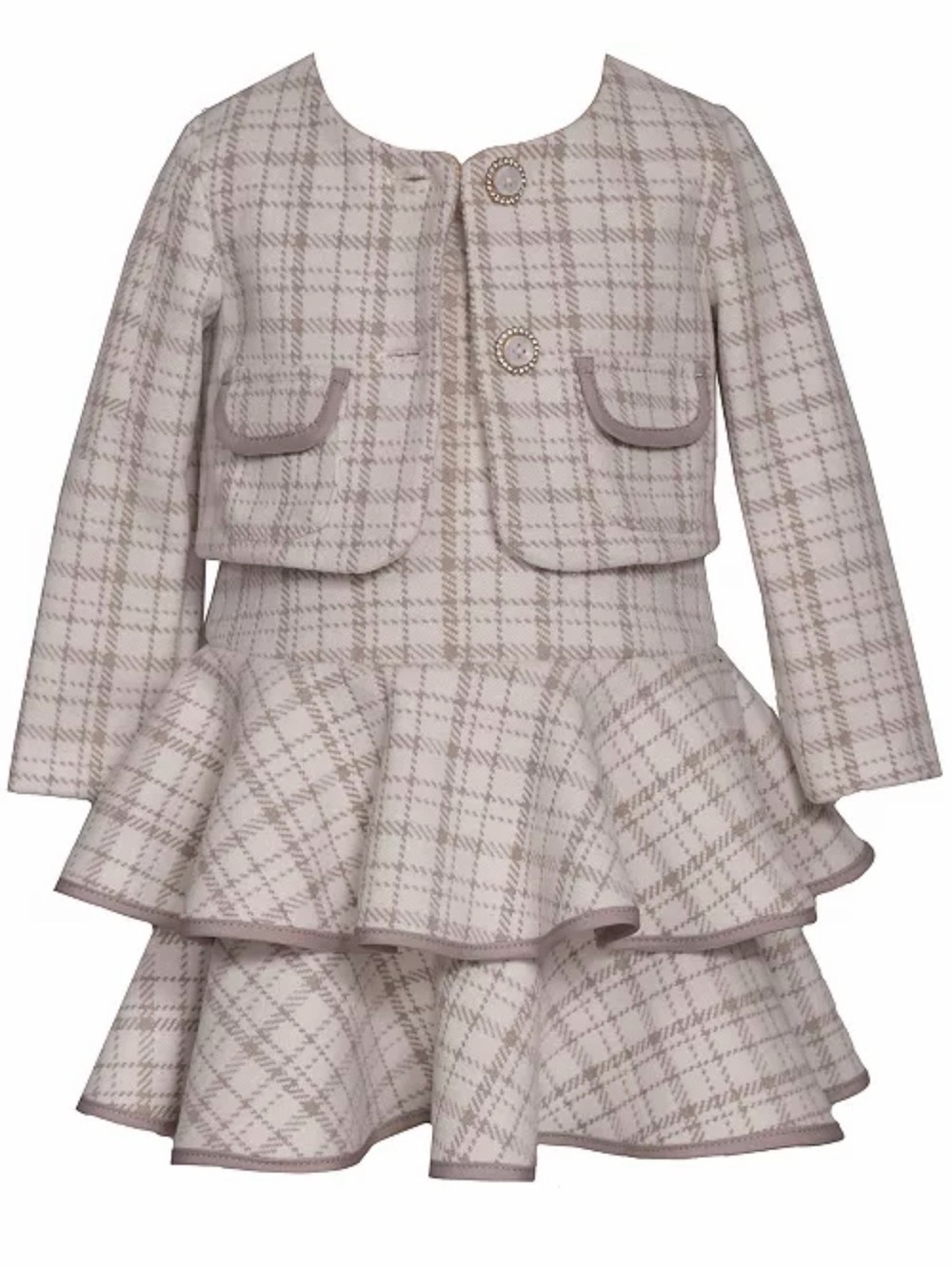 Iris and Ivy Tiered Plaid Jacket and Dress, 2-Piece Set
